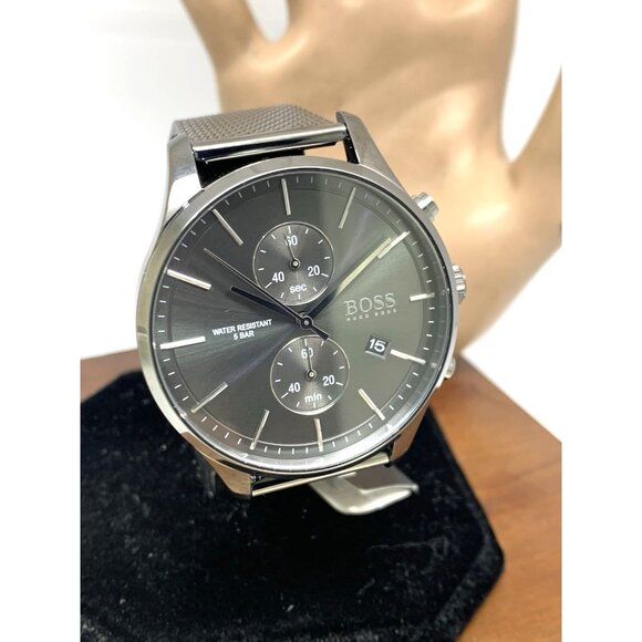 Hugo Boss Men's Watch 1513870 Quartz Chronograph Gray Dial Gunmetal Mesh Steel - Picture 12 of 13